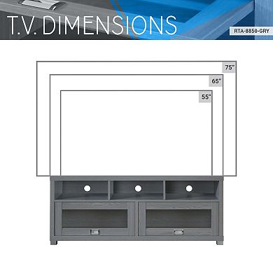 GOODSILO Contemporary TV Stand with Glass Doors and Open Shelves for Large Screens