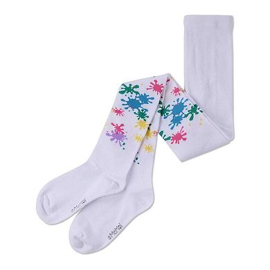 Girls Splatter Paint Opaque Stretch Cotton Tights