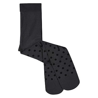 Girls Opaque Polka Dot Bow-Trimmed Flocked Tights
