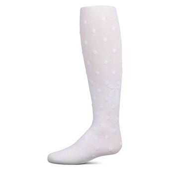 Girls Opaque Polka Dot Bow-Trimmed Flocked Tights
