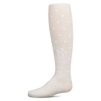Girls Opaque Polka Dot Bow-Trimmed Flocked Tights