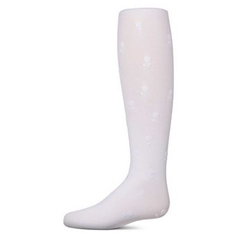 Girls Opaque Rose-Pattern Flocked Tights