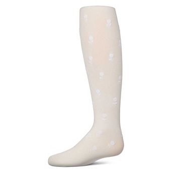 Girls Opaque Rose-Pattern Flocked Tights