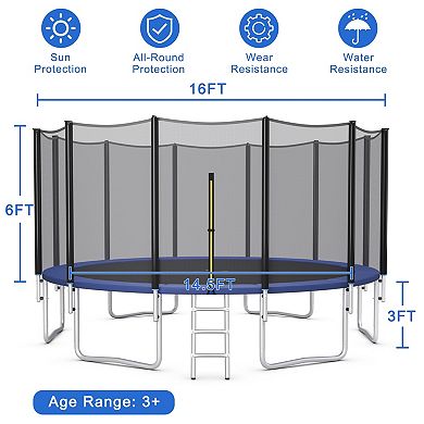 16-Foot Outdoor Trampoline Combo with Safety Net and Ladder