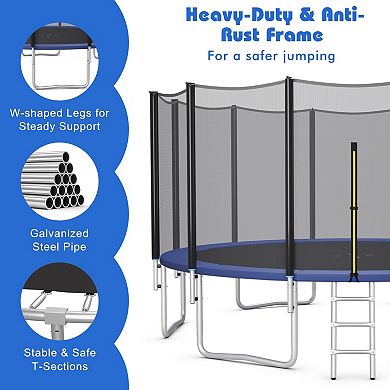 16-Foot Outdoor Trampoline Combo with Safety Net and Ladder