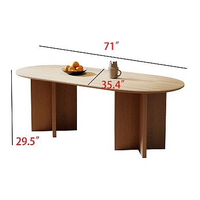 71" Oval Dining Table for 6, Modern Kitchen Table with Travertine Stone Top