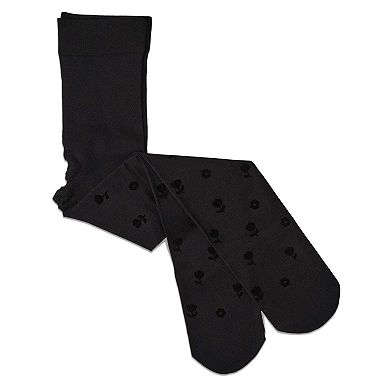 Girls Opaque Rose-Pattern Flocked Tights