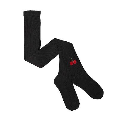 Girls Ribbed Cotton Rich Embroidered Cherry Sweater Tights