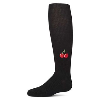Girls Ribbed Cotton Rich Embroidered Cherry Sweater Tights