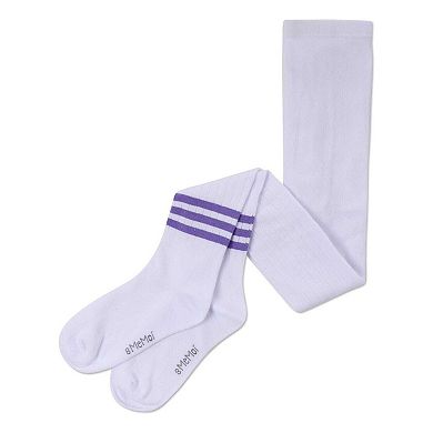 Girls Opaque Ribbed Bright-Stripe Cotton-Rich Tights
