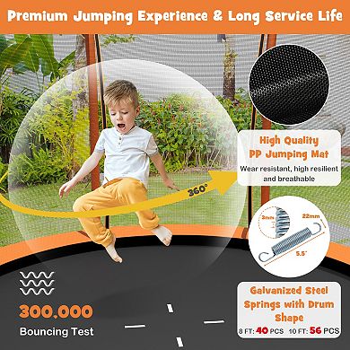 10 Ft Kids Trampoline With Safety Enclosure And Galvanized Steel Frame