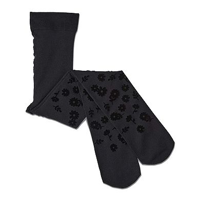 Girls Opaque "Flower Garden" Flocked Tights