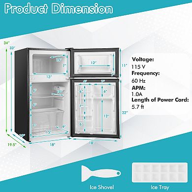 Mini Refrigerator With Freezer, 2 Door Compact Fridge With Adjustable Thermostat