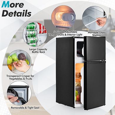 Mini Refrigerator With Freezer, 2 Door Compact Fridge With Adjustable Thermostat
