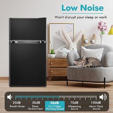 Mini Refrigerator With Freezer, 2 Door Compact Fridge With Adjustable Thermostat