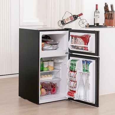 Mini Refrigerator With Freezer, 2 Door Compact Fridge With Adjustable Thermostat