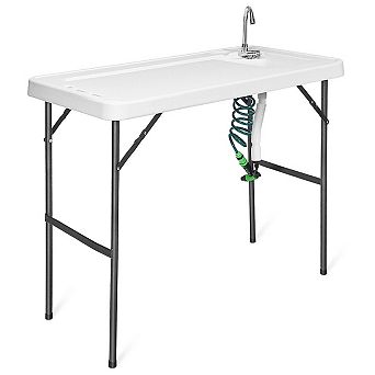 Folding Camping Table with Sink and Faucet Portable Fish Cleaning Table