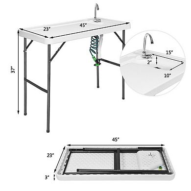 Folding Camping Table with Sink and Faucet Portable Fish Cleaning Table