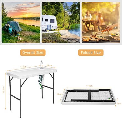 Folding Camping Table with Sink and Faucet Portable Fish Cleaning Table