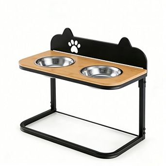 Adjustable Elevated Dog Bowls Stand with 2 Stainless Steel Bowls