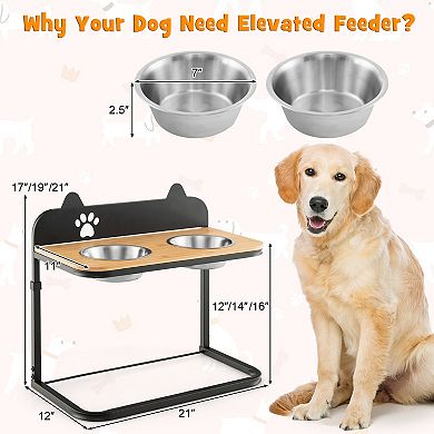 Adjustable Elevated Dog Bowls Stand with 2 Stainless Steel Bowls