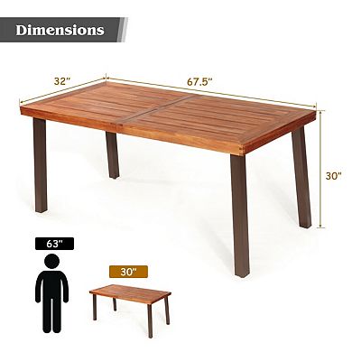 Acacia Wood Outdoor Dining Table with Umbrella Hole and Steel Legs