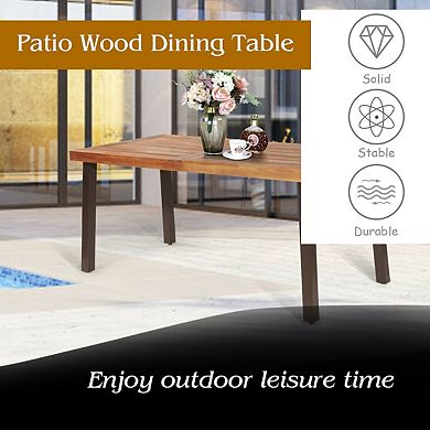 Acacia Wood Outdoor Dining Table with Umbrella Hole and Steel Legs