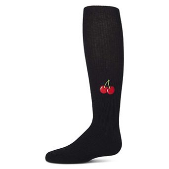 Girls Ribbed Cotton Rich Embroidered Cherry Sweater Tights