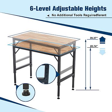 GOODSILO 48-Inch Adjustable Heavy-Duty Wood Top Workbench for Garage and Shop
