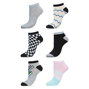 6 Pair Women's Chevron And Check Pattern Low Cut Socks