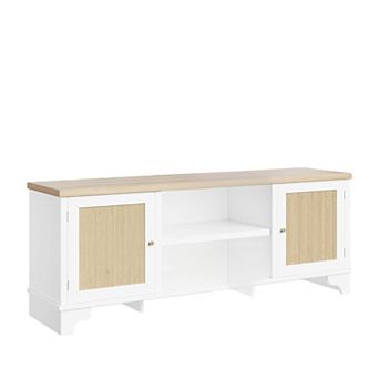 Rattan TV Stand for TVs Up to 65 in Boho Entertainment Center Cabinet with Open Shelf