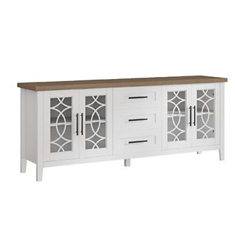 Farmhouse TV Stand for 70 Inch TV, Mid Century Entertainment Center with 3 Drawer & 2 Storage Doors