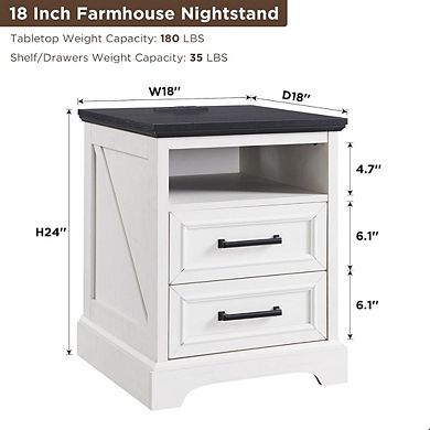 18" Farmhouse Nightstand Set of 2 with Charging Station,End Table Side Table,Bedside Cabinet