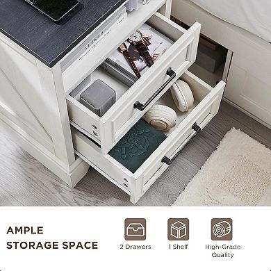 18" Farmhouse Nightstand Set of 2 with Charging Station,End Table Side Table,Bedside Cabinet