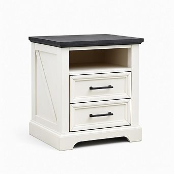 18" Farmhouse Nightstand with Charging Station,End Table Side Table,Bedside Cabinet 1 pc