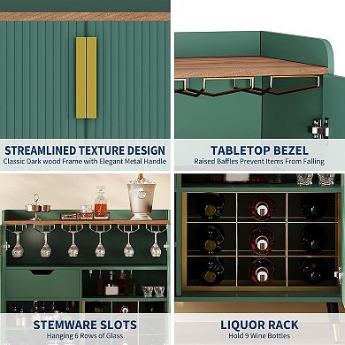 Sideboard Buffet Cabinet Wine Bar & Coffee Bar Liquor Cabinet with Wine Rack and Glass Holders