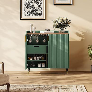 Sideboard Buffet Cabinet Wine Bar & Coffee Bar Liquor Cabinet with Wine Rack and Glass Holders