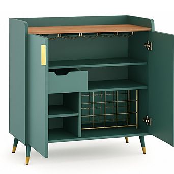 Sideboard Buffet Cabinet Wine Bar & Coffee Bar Liquor Cabinet with Wine Rack and Glass Holders