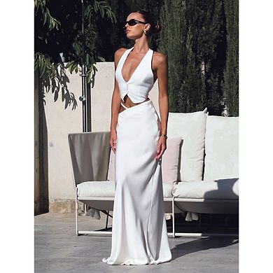 Women's Backless Halter Going Out Button Down Cropped Vest Tops