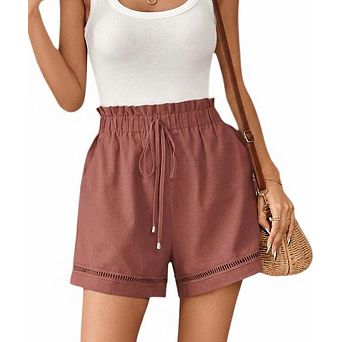 Women's High Waisted Cotton Wide Leg Shorts with Ruffle Waistband