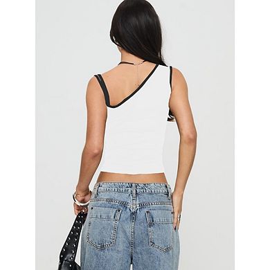 Women's Asymmetrical Tops Color Block Bustier Camisoles Sleeveless Shirts Solid Crop Tank Top