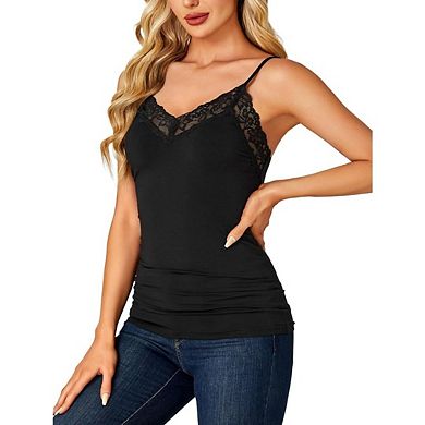 Women's Lace V Neck Camisole Adjustable Strap Cami Sleeveless Tank Tops