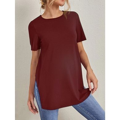 Women's Maternity Short Sleeve Split Side Casual Crewneck Tunic Shirts
