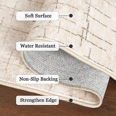 Modern Washable Rugs, Non Slip, Soft Runner with Rubber Backing for Kitchen, Hallway, Laundry