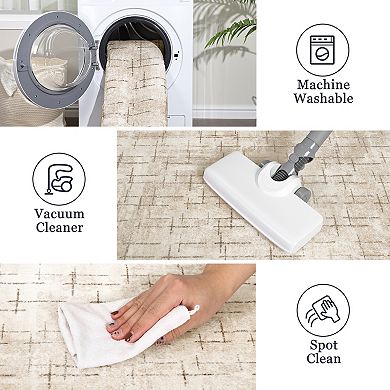 Modern Washable Rugs, Non Slip, Soft Runner with Rubber Backing for Kitchen, Hallway, Laundry