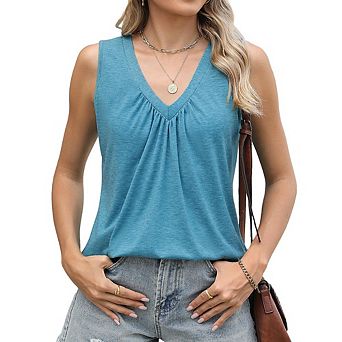 Women Summer Tank Tops V Neck Sleeveless Tops Soft Basic Casual Loose Fit Trendy Tops