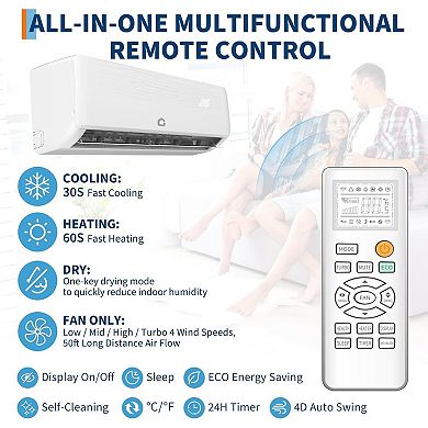 12K BTU Split Air Conditioner and Heater, 12,000 BTU AC, SEER2 19, 115V, Sleep Mode, Auto Shut-Off