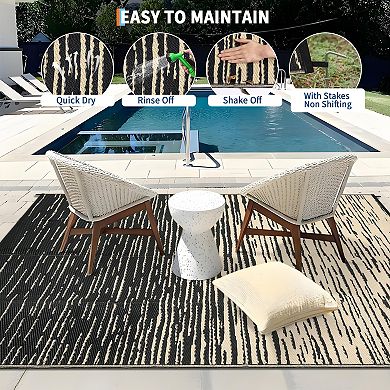 Waterproof Reversible Outdoor Patio Rug Plastic Straw Mat, UV Resistant, Durable for Backyard, Deck