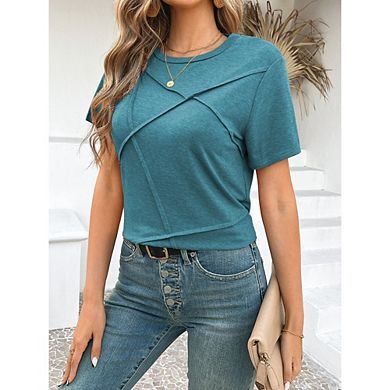 Women's Crew Neck T-Shirt Short Sleeve Solid Crisscross Front for Casual Work Office Wear