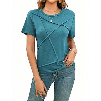 Women's Crew Neck T-Shirt Short Sleeve Solid Crisscross Front for Casual Work Office Wear